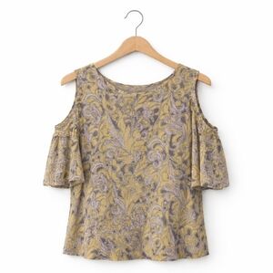 Cato Yellow Gray Cold Shoulder Paisley Plus Size Blouse Sz 14W/16W